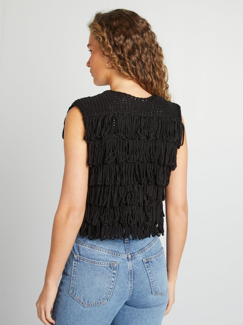 Chaleco con flecos negro - Kiabi