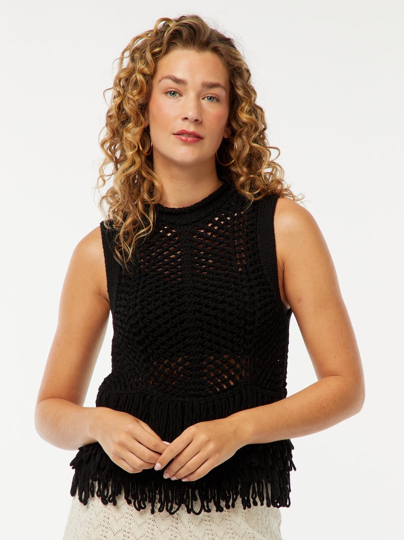 Chaleco con flecos negro - Kiabi