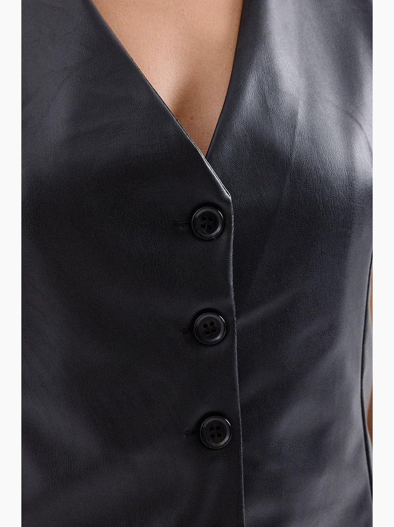 Chaleco corto abotonado con cuello en v y estampado de piel sintética bdart Negro - Kiabi