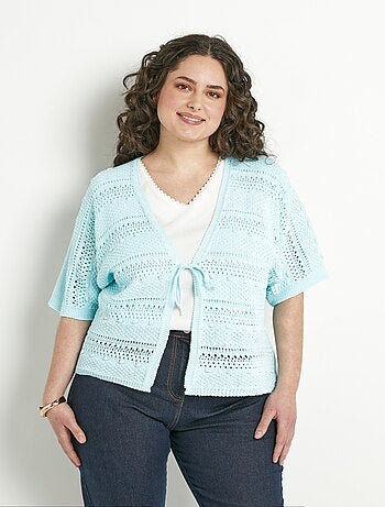 Chaleco corto calado con cuello en V y mangas cortas. - Afibel