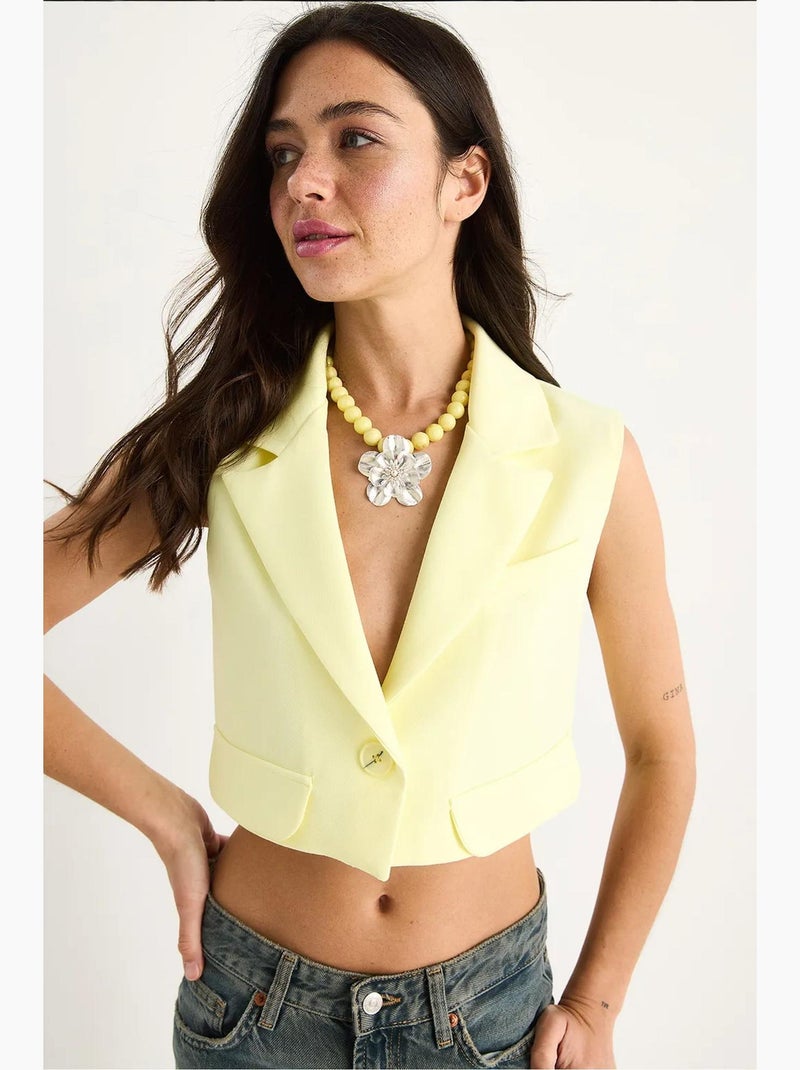 Chaleco corto doble con forro y cuello chal lucci Amarillo limón - Kiabi