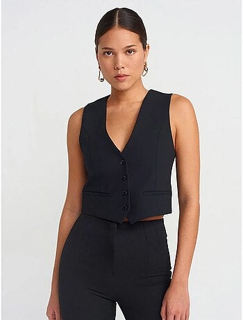 Chaleco cropped de crepé de mujer