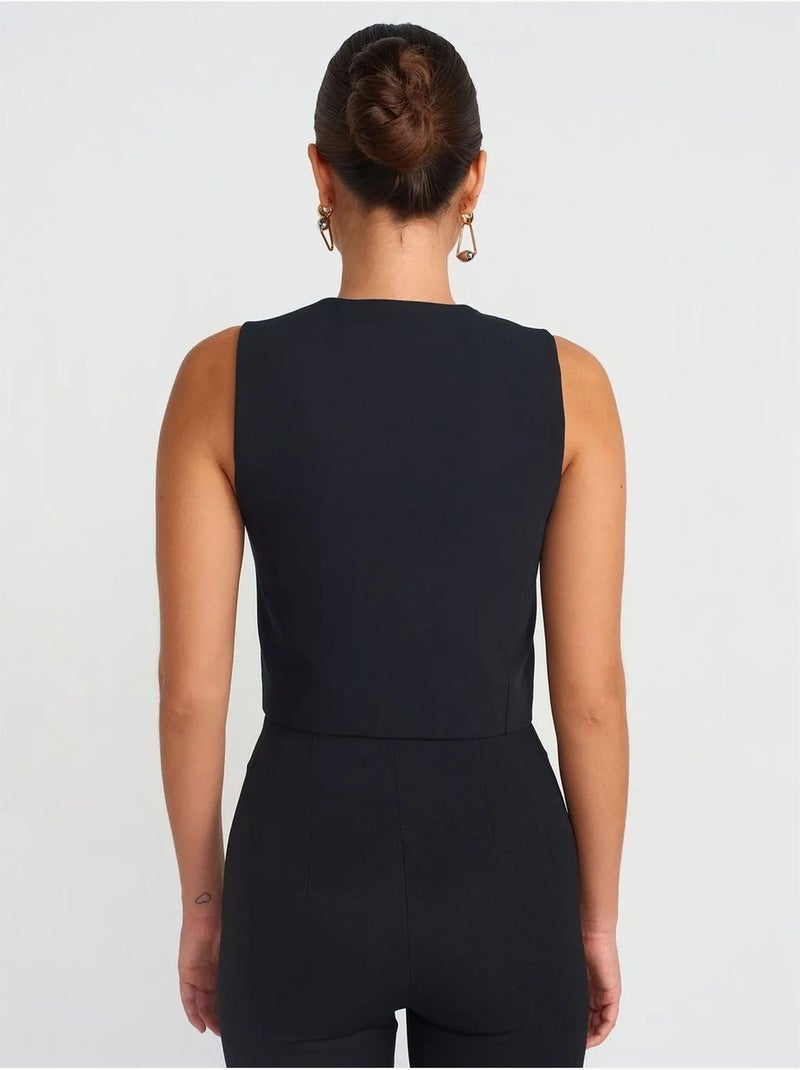 Chaleco cropped de crepé de mujer Negro - Kiabi
