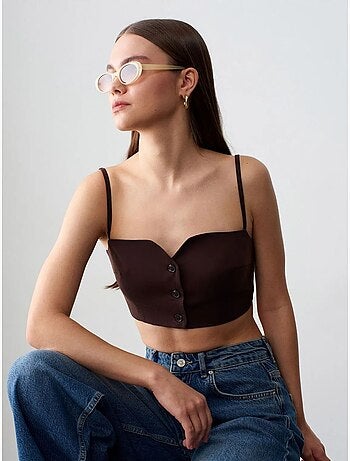 Chaleco cropped entallado de tencel para mujer dilvin