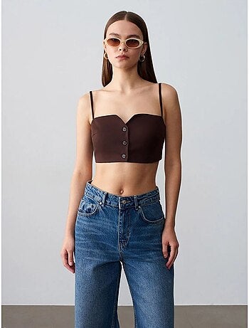 Chaleco cropped entallado de tencel para mujer dilvin