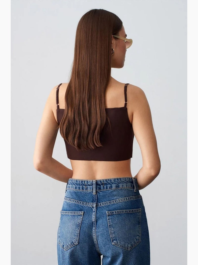 Chaleco cropped entallado de tencel para mujer dilvin Marrón chocolate - Kiabi