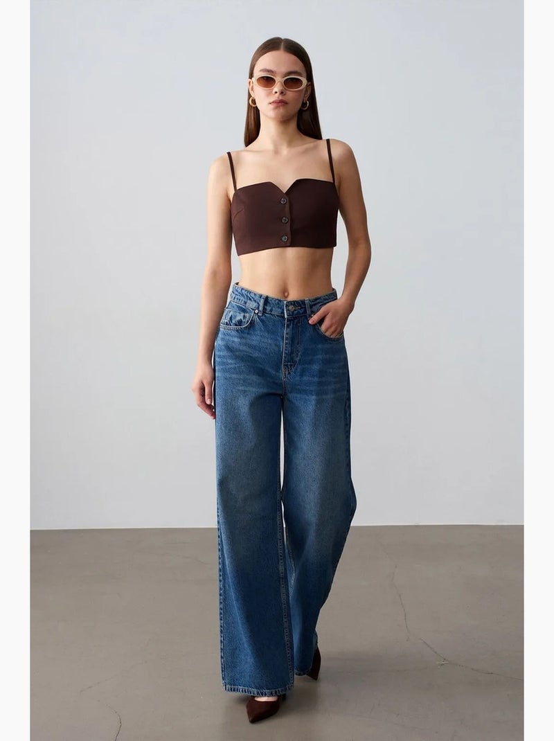 Chaleco cropped entallado de tencel para mujer dilvin Marrón chocolate - Kiabi