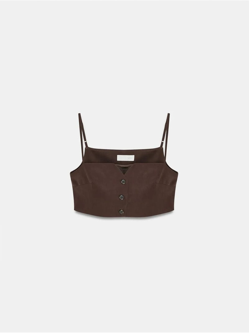 Chaleco cropped entallado de tencel para mujer dilvin Marrón chocolate - Kiabi