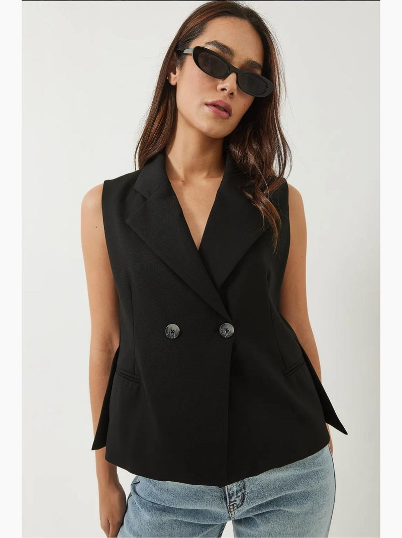 Chaleco de corte asimétrico con cuello chal lucci Negro - Kiabi