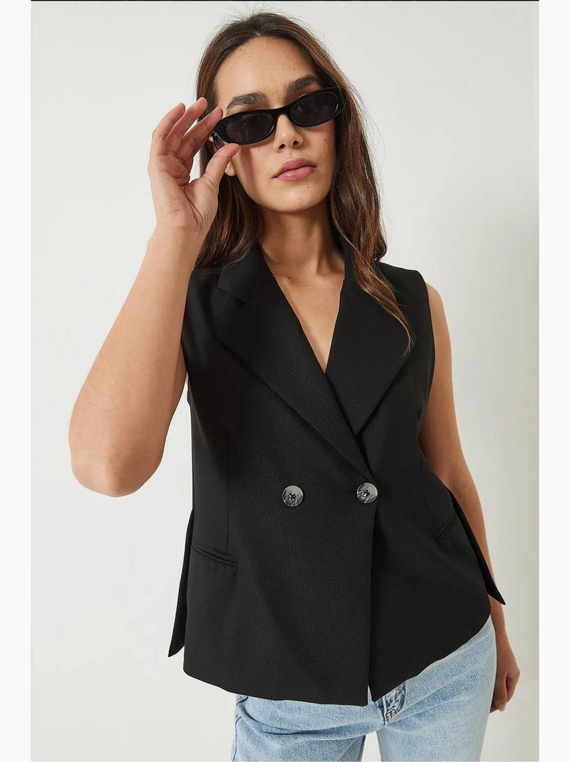 Chaleco de corte asimétrico con cuello chal lucci Negro - Kiabi
