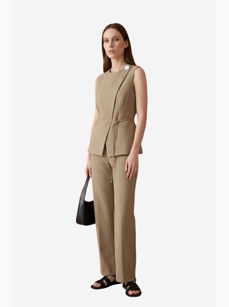 Chaleco de crepé con cinturón my fashion Camel - Kiabi