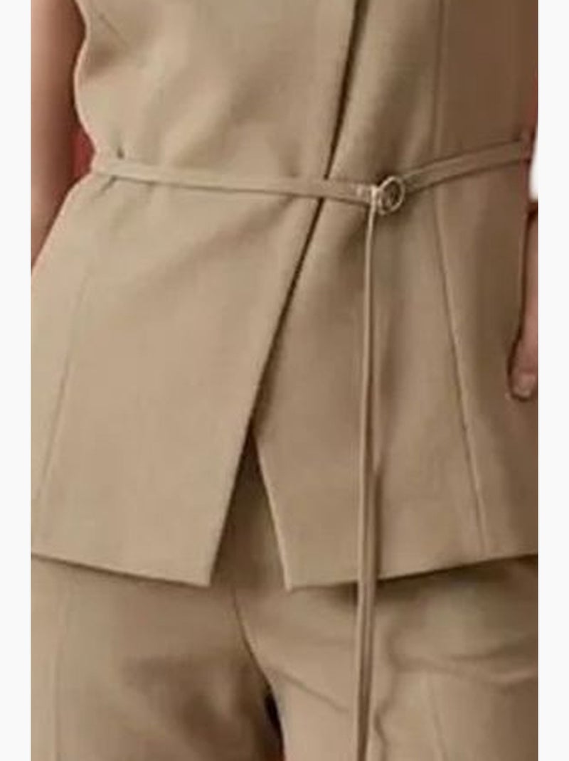 Chaleco de crepé con cinturón my fashion Camel - Kiabi