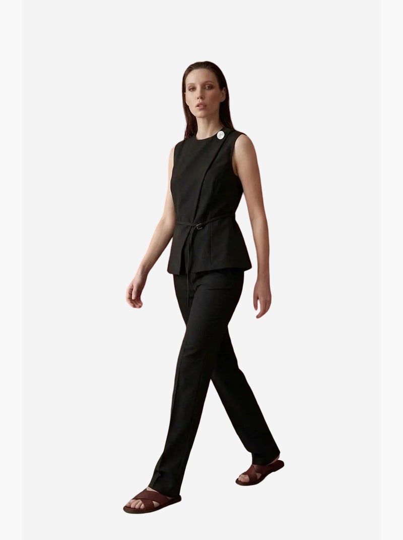 Chaleco de crepé con cinturón my fashion Negro - Kiabi