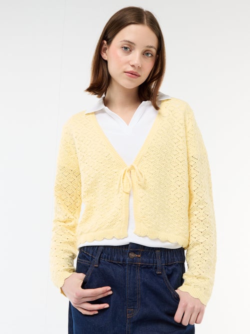 Chaleco de crochet con lazada festoneado - Kiabi