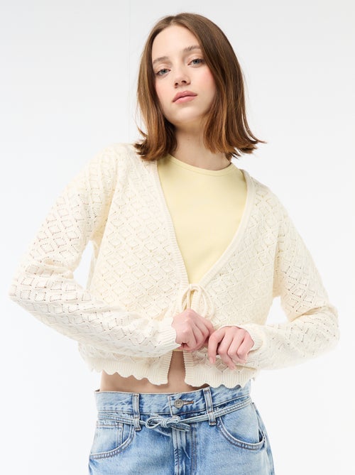 Chaleco de crochet con lazada festoneado - Kiabi