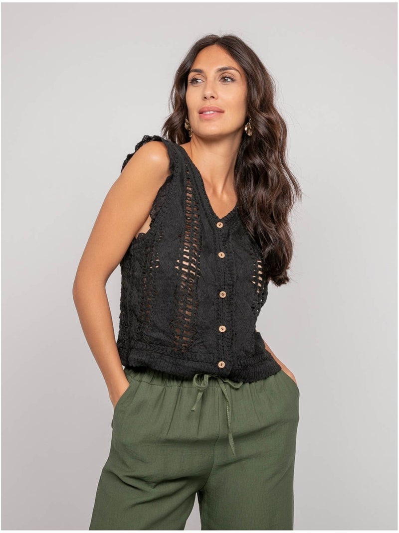Chaleco de crochet sin mangas KLARINE Negro - Kiabi