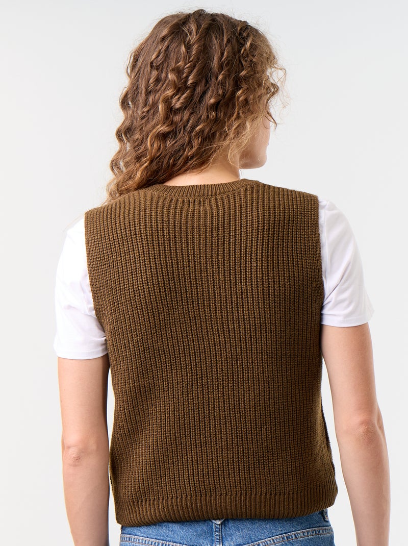 Chaleco de cuello redondo de punto grueso sin mangas Marron - Kiabi