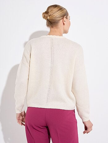 Chaleco de jersey con cuello en V, abotonado, calado y macramé - Afibel