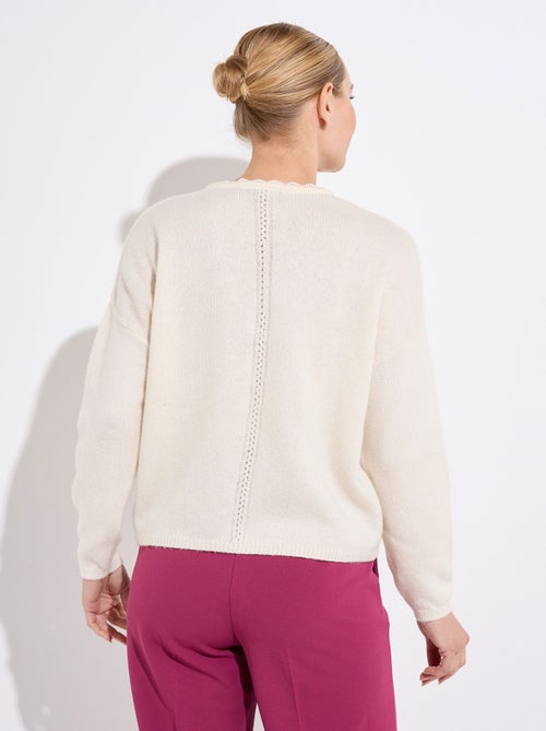 Chaleco de jersey con cuello en V, abotonado, calado y macramé - Afibel - Kiabi