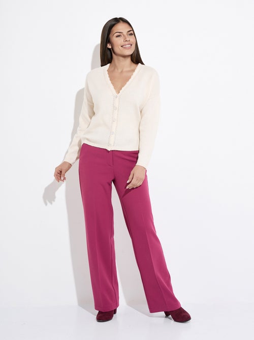 Chaleco de jersey con cuello en V, abotonado, calado y macramé - Afibel - Kiabi