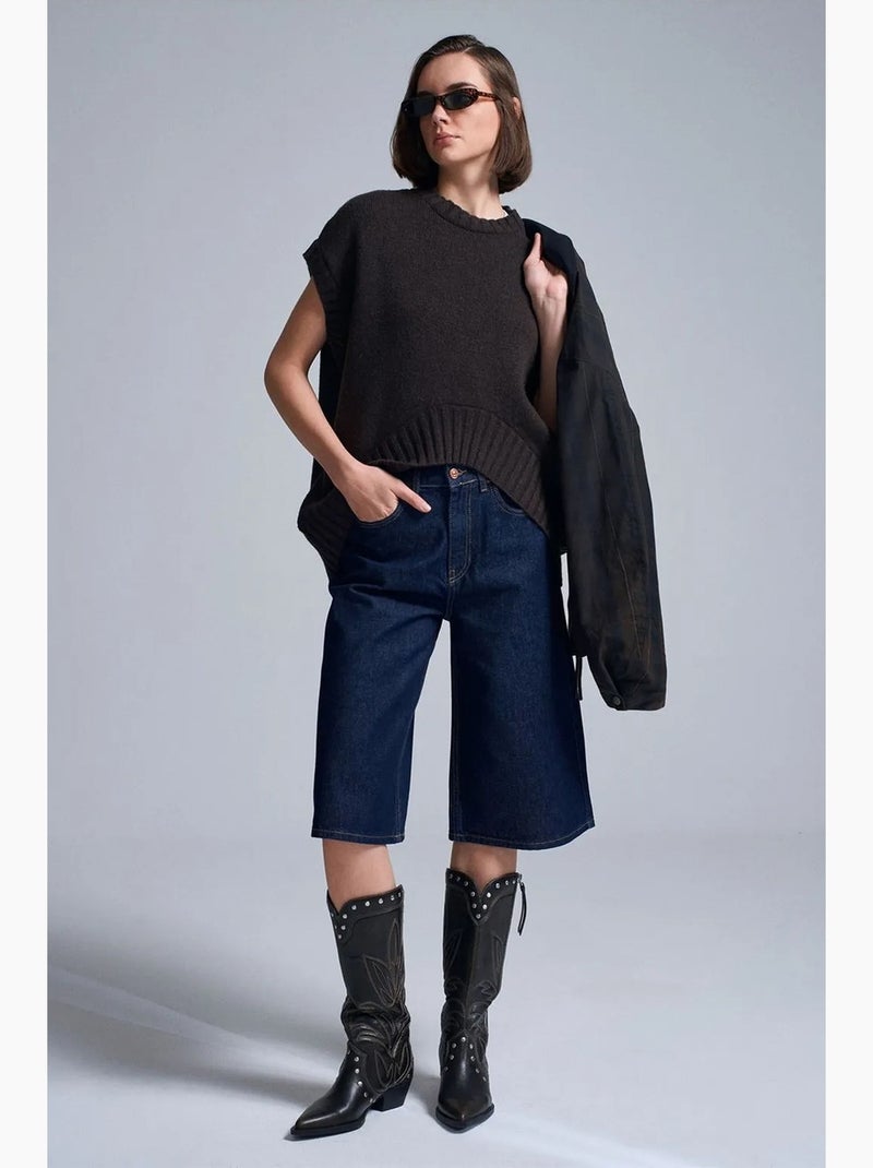 Chaleco de jersey de punto acanalado oversize dilvin Marrón oscuro - Kiabi