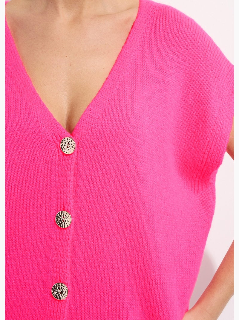 Chaleco de manga corta con botones metálicos - AFIBEL Rosa fluo - Kiabi