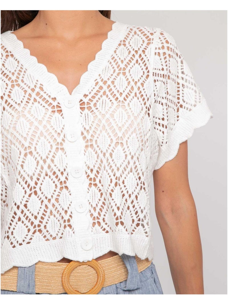 Chaleco de manga corta de crochet KACHOU Blanco - Kiabi