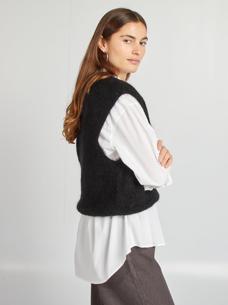 Chaleco de mezcla de lana y mohair negro - Kiabi