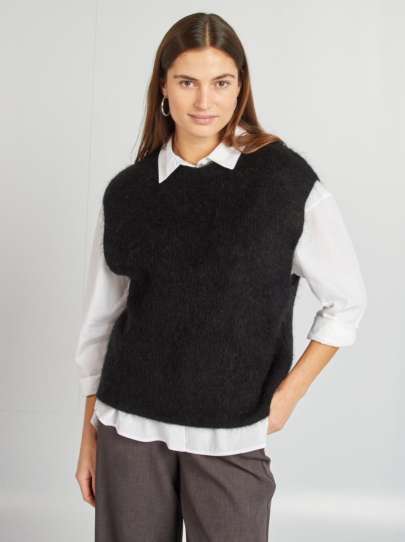 Chaleco de mezcla de lana y mohair negro - Kiabi