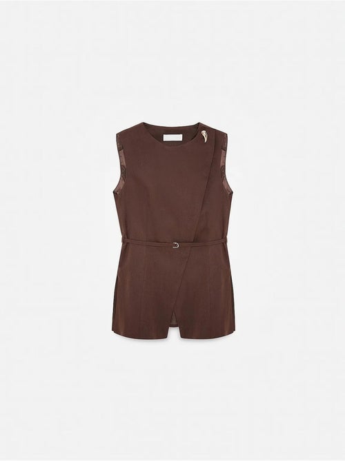 Chaleco de mujer de popelina de tencel con cinturón en la cintura dilvin - Kiabi Chaleco de mujer de popelina de tencel con cinturón en la cintura dilvin - Kiabi