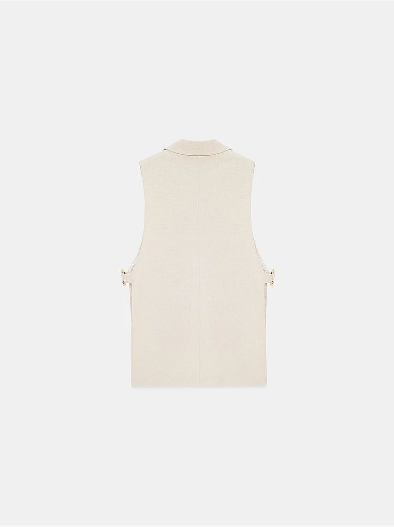 Chaleco de mujer liso con cuello chal dilvin Beige natural - Kiabi