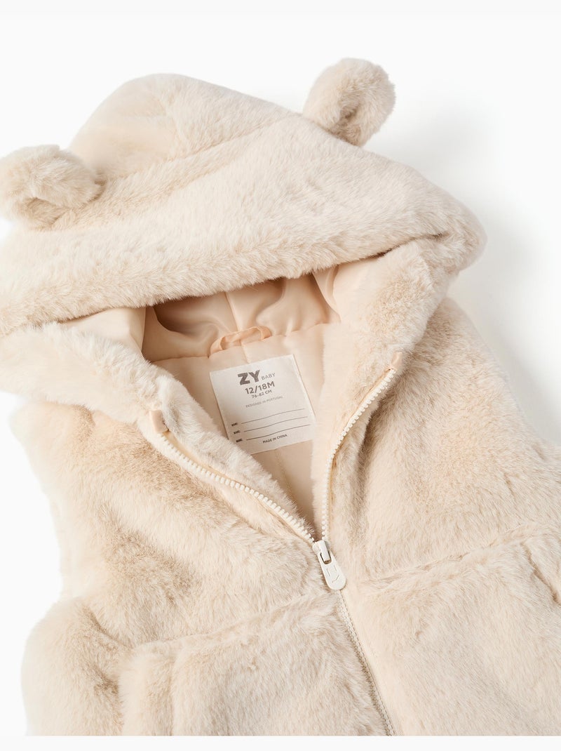 Chaleco de peluche con capucha y orejas 3d Blanco - Kiabi