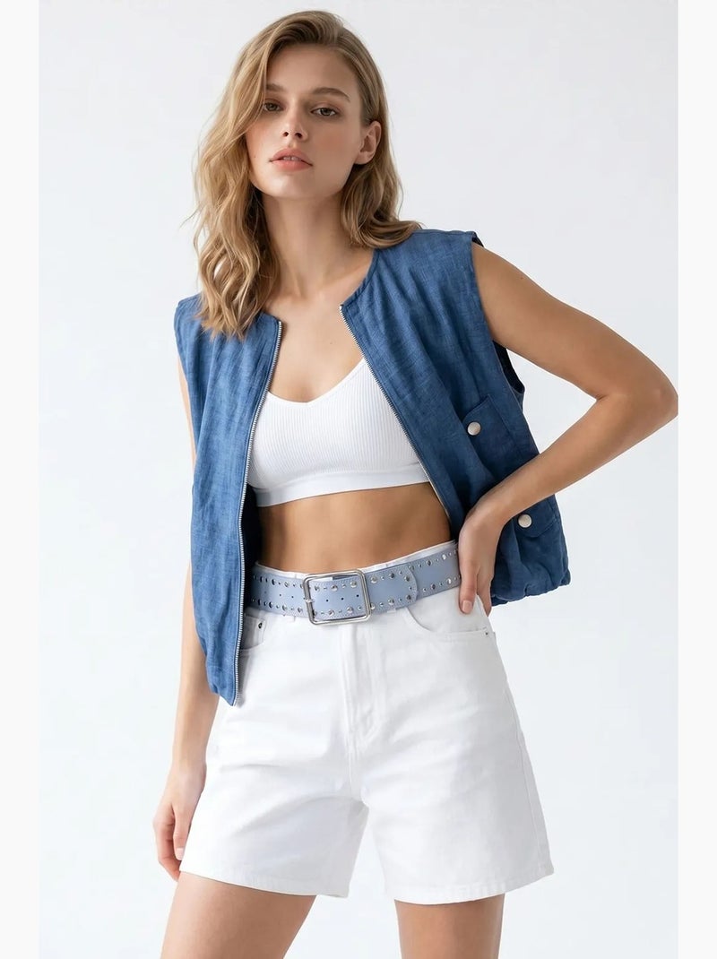 Chaleco de popelina tejida para mujer con cremallera frontal mixray Azul noche - Kiabi