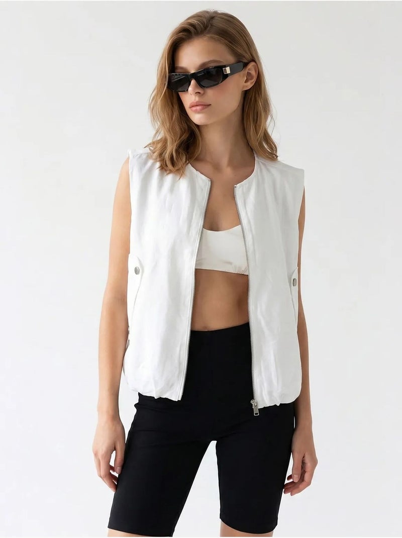Chaleco de popelina tejida para mujer con cremallera frontal mixray Blanco - Kiabi