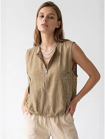 Chaleco de popelina tejida para mujer con cremallera frontal mixray