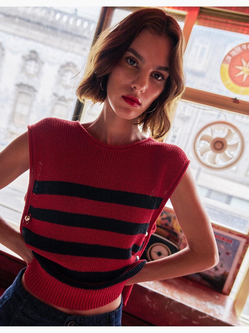 Chaleco de punto a rayas, mo fashion Rojo - Kiabi