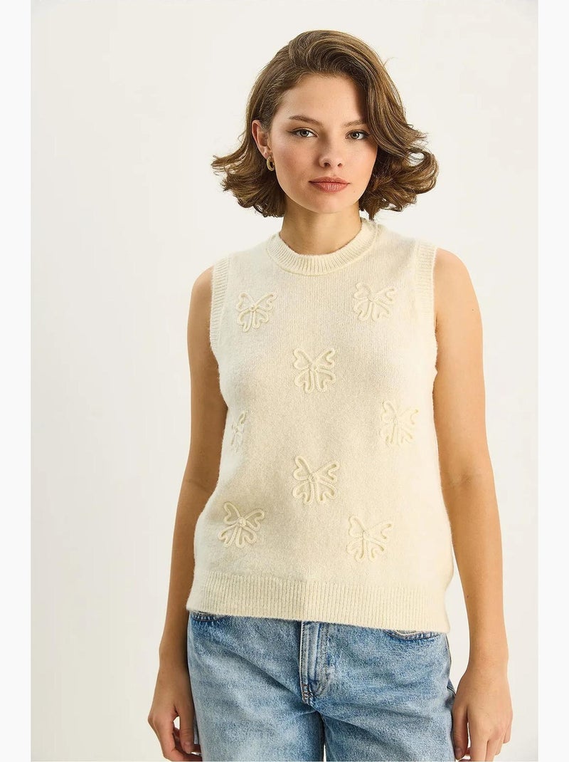 Chaleco de punto acanalado con cuello redondo lucci Crema - Kiabi