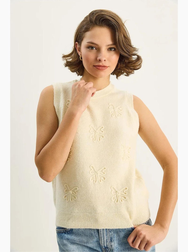 Chaleco de punto acanalado con cuello redondo lucci Crema - Kiabi