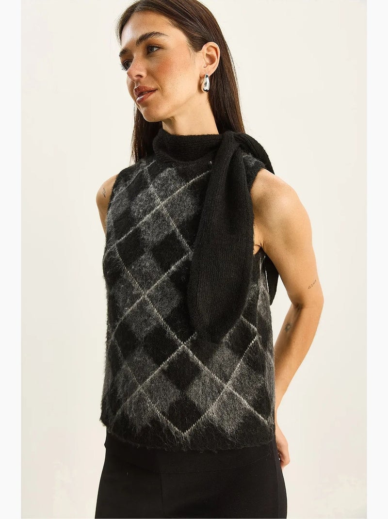 Chaleco de punto acanalado grueso con cuello alto lucci Negro Gris - Kiabi