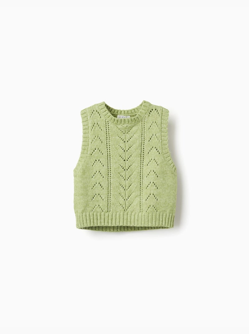Chaleco de punto calado Verde claro - Kiabi