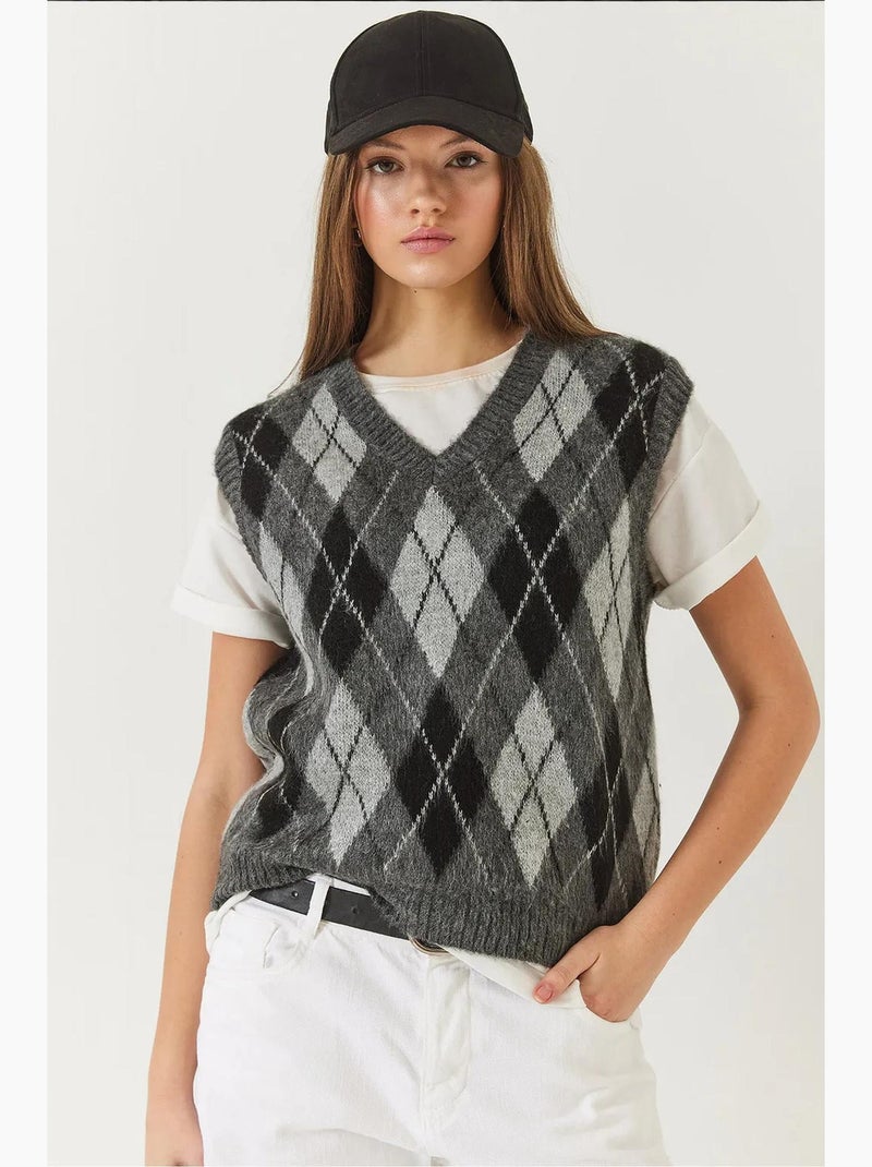 Chaleco de punto cepillado con estampado de baklava lucci Gris claro - Kiabi