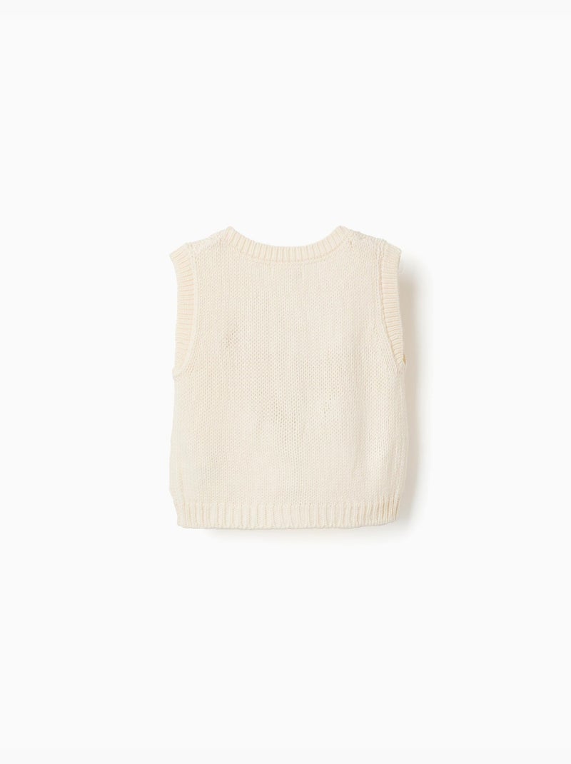 Chaleco de punto con bordado floral Blanco - Kiabi
