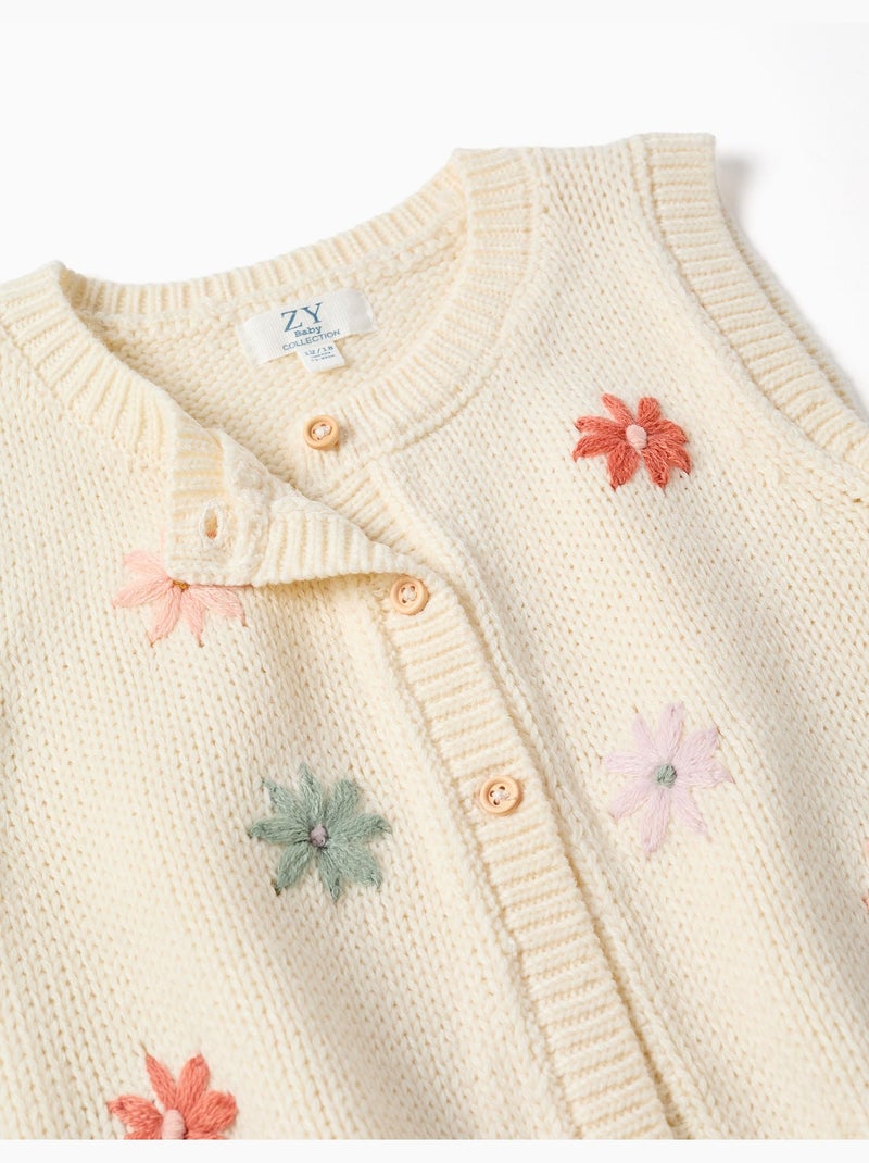 Chaleco de punto con bordado floral Blanco - Kiabi