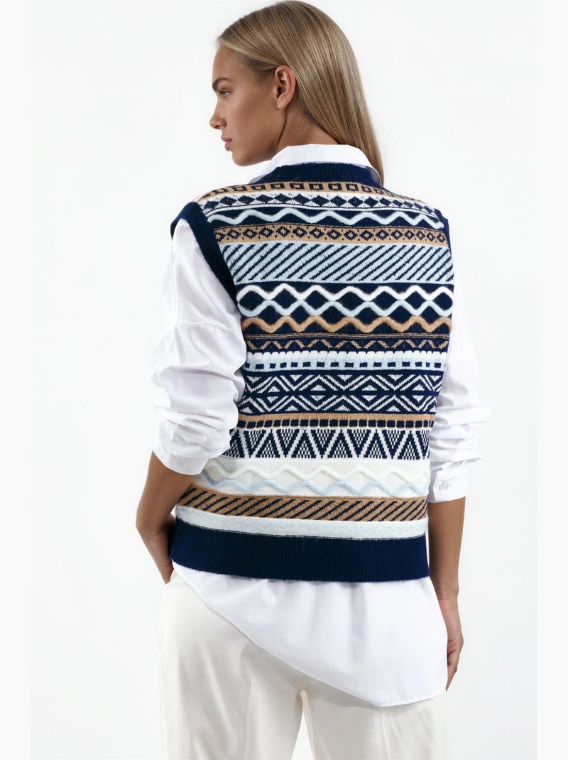 Chaleco de punto con estampado geométrico hiccup Azul Blanco - Kiabi