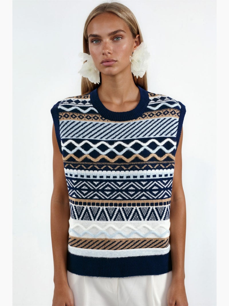 Chaleco de punto con estampado geométrico hiccup Azul Blanco - Kiabi