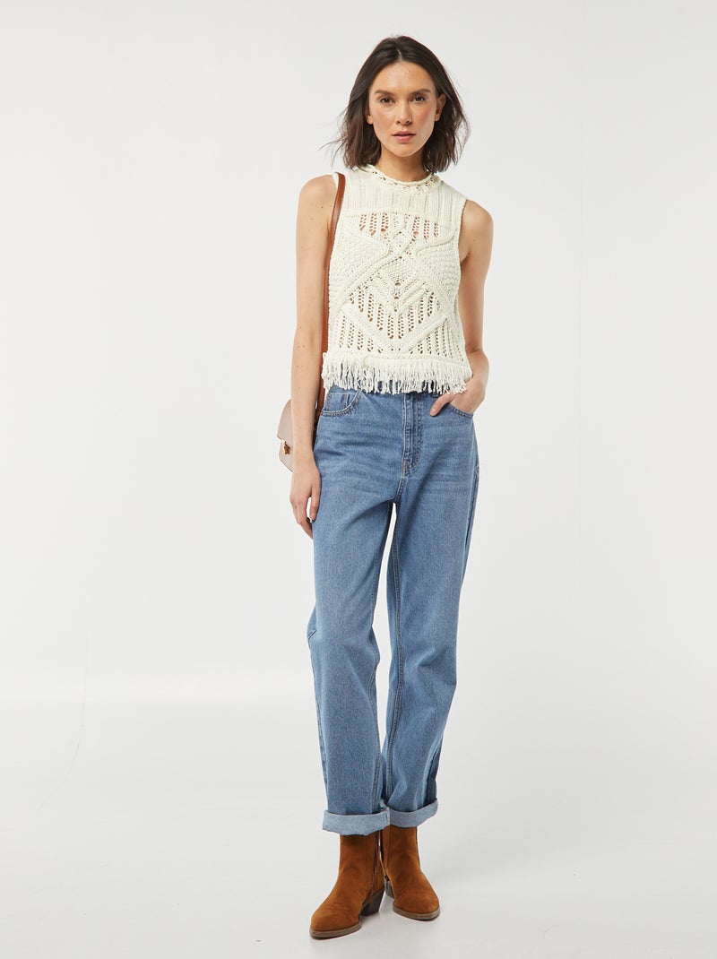 Chaleco de punto con flecos BEIGE - Kiabi