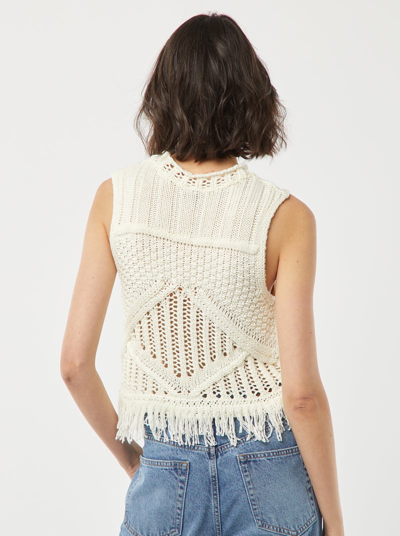 Chaleco de punto con flecos BEIGE - Kiabi