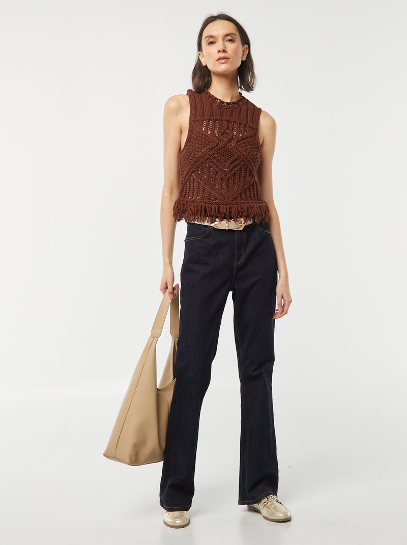 Chaleco de punto con flecos MARRON - Kiabi