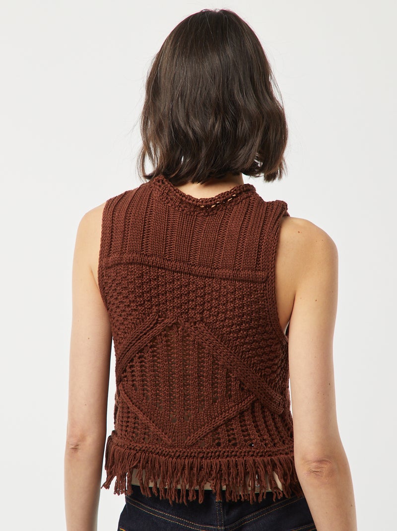 Chaleco de punto con flecos MARRON - Kiabi