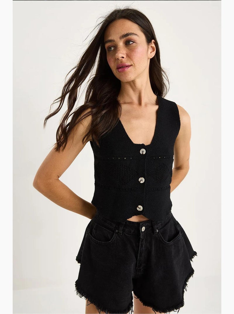 Chaleco de punto con tirantes gruesos y cuello en v lucci Negro - Kiabi
